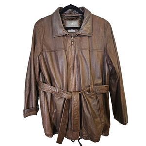 Wilsons Leather brown thinsulate collared belted coat. Size XL